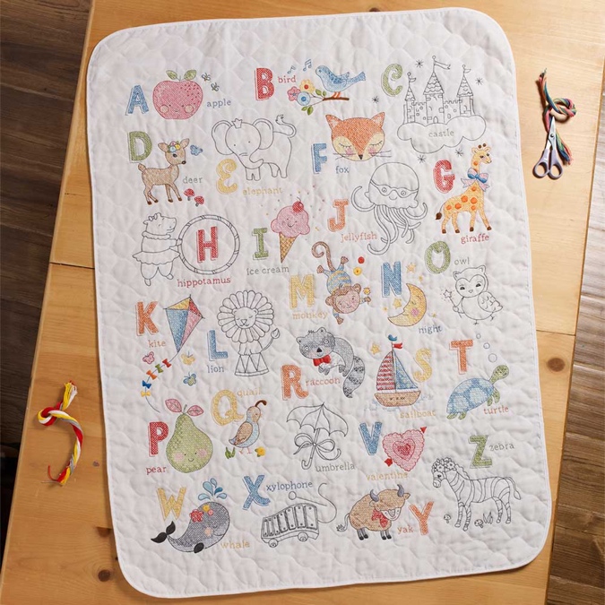 Stamped Embroidery Baby Quilt Kit